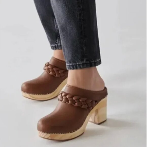 Dolce‎ Vita Hila Braided Wooden Heel Clog Mule Boho Saddle Leather Brown Size 9 - Picture 1 of 11